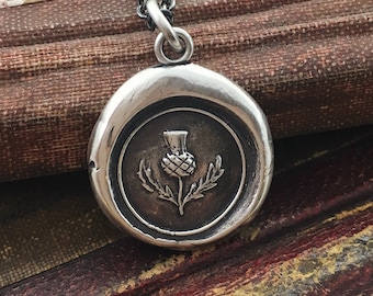 Outlander Necklace, Scottish Jewelry, Wax Seal Necklace Thistle, Friendship Gift