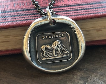 Patience - Lion and the Mouse Sterling Silver Wax Seal Necklace - Aesop Fable Jewelry