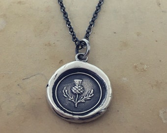 Scottish Thistle Wax Seal Necklace - Outlander Silver Wax Seal Jewelry - Scotland Thistle