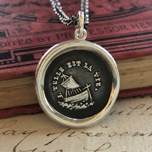 Ship Wax Seal Necklace - Such is Life - antique French Wax Seal Jewelry - sailboat necklace, nautical jewelry, life&#39;s journey