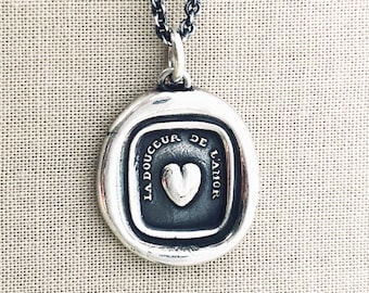The Sweetness of Love - Love Quote Necklace - Sterling Silver Wax Seal Necklace