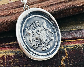 Be in Control - Lion Crest Wax Seal Necklace - Sustine et Abstine - Latin Stoicism Necklace - Bear and Forbear and Remain in Control