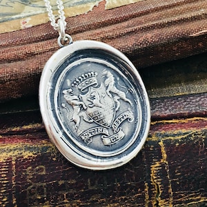 Be in Control - Lion Crest Wax Seal Necklace - Sustine et Abstine - Latin Stoicism Necklace - Bear and Forbear and Remain in Control