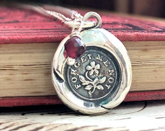 Memorial Necklace - Remembrance Gift - Forget me Not Keepsake Jewelry in sterling silver -  Bereavement Gift - Gift for Loss