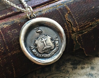 Faith Not Fear Wax Seal Necklace - Choose Faith, Not Fear - Antique Silver Wax Seal Jewelry - let your faith be bigger then your fear