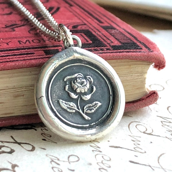 English Rose Wax Seal Necklace - Sterling Silver Wax Seal Jewelry