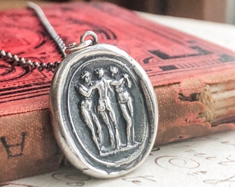 The Three Graces Wax Seal Necklace - symbolic of Beauty, Charm & Creativity - Sterling Silver Wax Seal Jewelry