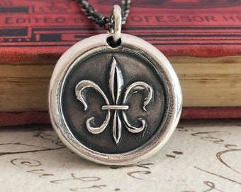 Fleur de Lis wax seal necklace - Vintage Parisian Wax Seal Necklace symbolizing Purity & Nobility F120