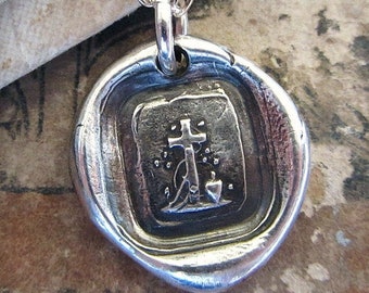 Piccolo ciondolo a forma di croce, gioielli cristiani di fede e speranza, collana con sigillo di cera di Gesù Cristo