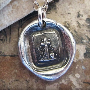 Tiny Cross Necklace Pendant, Faith Hope Christian Jewelry, Jesus Christ Wax Seal Necklace