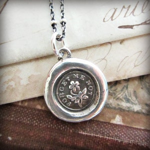 Wax Seal &quot;Forget Me Not&quot; charm necklace- Remembrance Necklace - Flower Wax Seal Charm - Keepsake Necklace - Remember Me Always