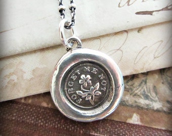 Wax Seal "Forget Me Not" charm necklace- Remembrance Necklace - Flower Wax Seal Charm - Keepsake Necklace - Remember Me Always