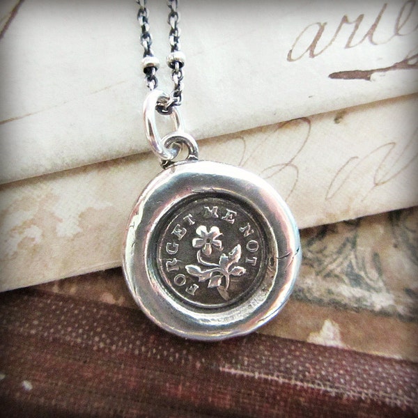 Wax Seal "Forget Me Not" charm necklace- Remembrance Necklace - Flower Wax Seal Charm - Keepsake Necklace - Remember Me Always
