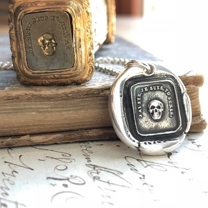 Skull Wax Seal Necklace - Sterling Silver Memento Mori Skull Necklace - Wax Seal Jewelry