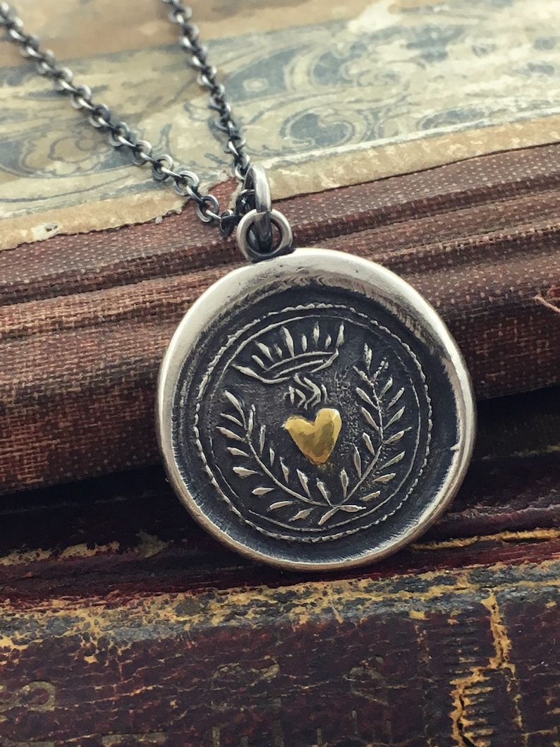 Flaming Heart Wax Seal Necklace Gift for Her Silver and Gold Wax Seal Jewelry Eternal Love and Undying Affection image 4