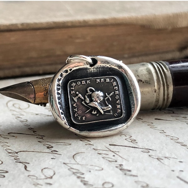 Without Fear Knight Pendant | Wax Seal Sterling Silver Necklace | Inspirational Jewelry | Knight Helmet | Statement Necklace