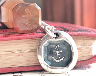 Anchor Wax Seal Necklace - Wax Seal Jewelry in Sterling Silver - Symbol of Hope and Stability - Have Hope - Inspirational Gift