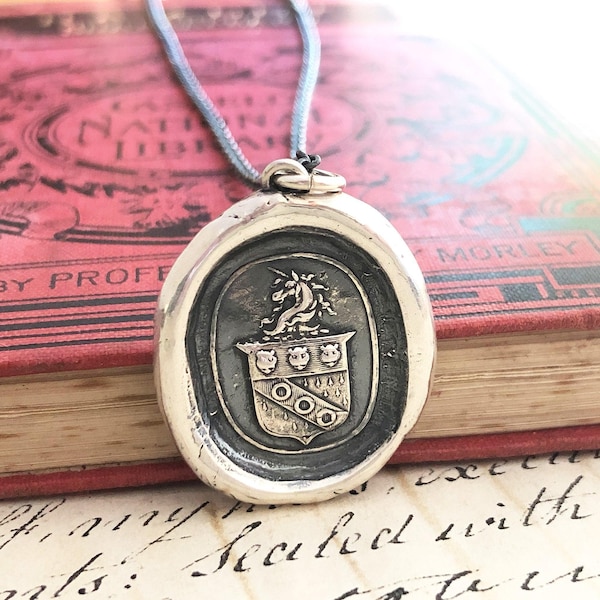 Unicorn Crest Pendant | Anything Is Possible | Wax Seal Sterling Silver Necklace | Unicorn Necklace | Unicorn Gift | Unicorn Charm