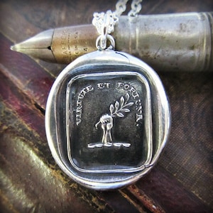 Fortune Favors the Brave Wax Seal Crest Necklace - virtute et fortuna -  By Virtue and Fortune - Latin Motto Wax Seal Jewelry