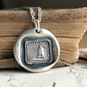 Bee Wax Seal Necklace - My Secrets Are Safeguarded - No One Penetrates My Secrets - French motto Sterling Silver Wax Seal Jewelry