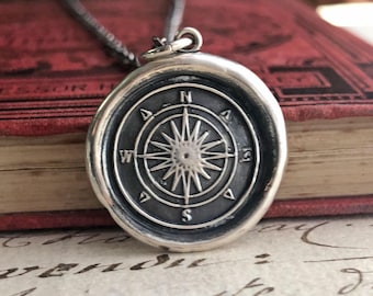 Compass Rose Wax Seal Necklace, Nautical Necklace, Nautical Jewelry