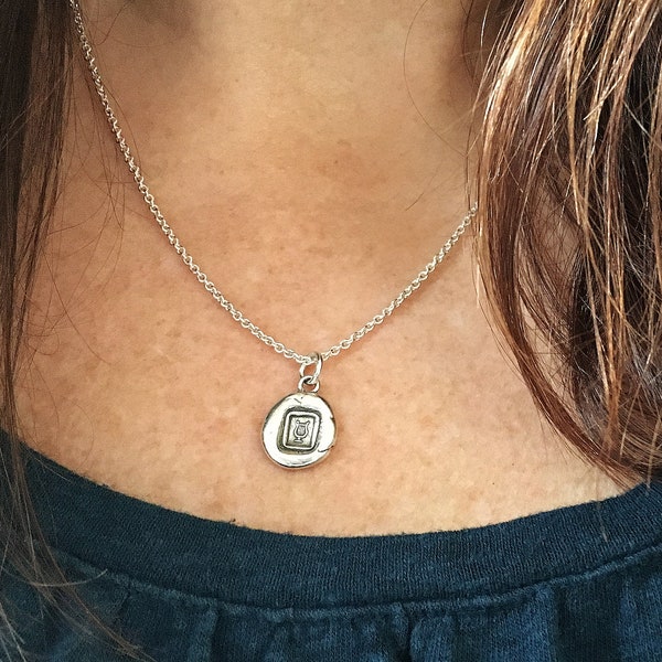 Tiny Lyre of Hermes Wax Seal Necklace - Tiny Silver Charm Necklace - Inspirational Jewelry - Live in Harmony