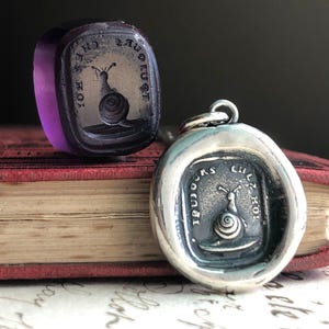 Snail Wax Seal Charm Necklace - Always with Me - Snail Pendant made from a french wax seal intaglio, Home Sweet Home