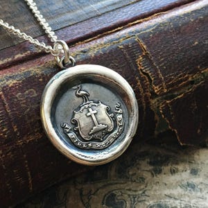 Lakzegelketting Faith Not Fear - Kies Faith, Not Fear - antiek zilveren lakzegelsieraden - laat je geloof groter zijn dan je angst