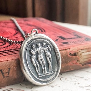 The Three Graces Wax Seal Necklace - symbolic of Beauty, Charm & Creativity - Sterling Silver Wax Seal Jewelry