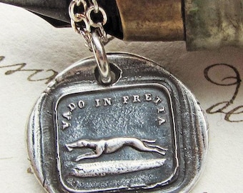 Greyhound Italian Wax Seal Necklace - I Go FAST! - Loyalty and Vigilance - Dog Pendant - Dog Necklace wax seal jewelry