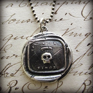 Silver Skull Necklace - Wax Seal Necklace - Remember your Mortality - Handcrafted using a Salvaged Wax Seal from the early 1800's