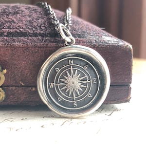 Compass Wax Seal Necklace Compass Rose Nautical Necklace Graduation Necklace Nautical Jewelry Guidance & Direction E2135 image 3