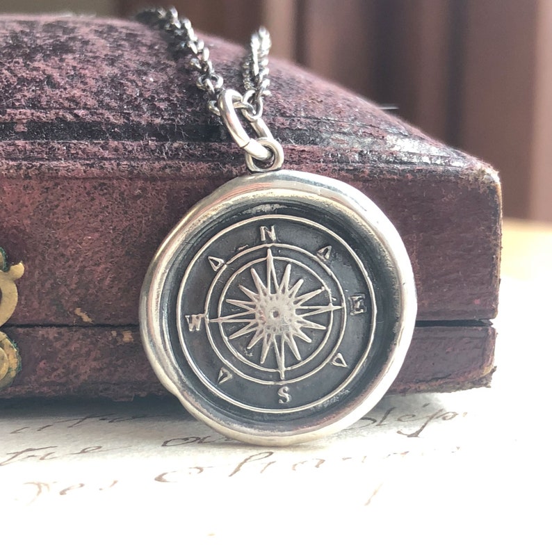 Compass Wax Seal Necklace Compass Rose Nautical Necklace Graduation Necklace Nautical Jewelry Guidance & Direction E2135 image 3