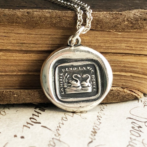 Friendship Makes Life Sweet - Swan Wax Seal Necklace - Best Friend Gift - Friendship isn't a big thing, it's a million little things