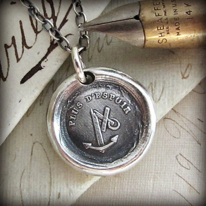 Broken Anchor Wax Seal Necklace......Don't Despair, Have Hope french wax seal jewelry in sterling silver image 4