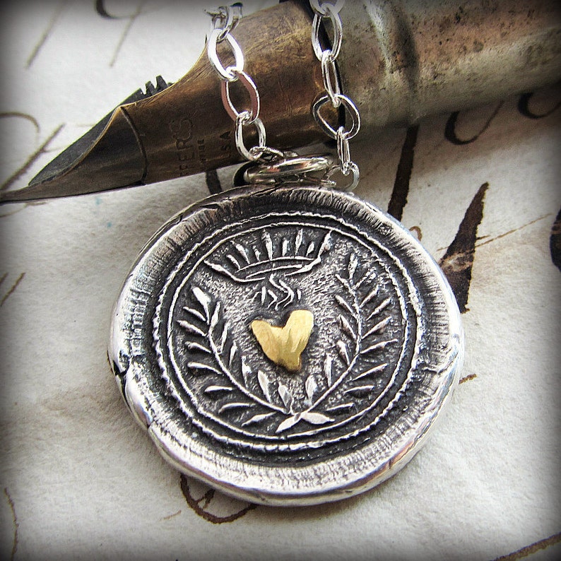 Flaming Heart Wax Seal Necklace Gift for Her Silver and Gold Wax Seal Jewelry Eternal Love and Undying Affection image 6