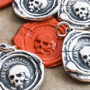 Skull Wax Seal Pendant Necklace - Skull Necklace - Es Fui, Sum Eris - memento mori jewelry