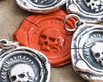 Skull Wax Seal Pendant Necklace - Skull Necklace - Es Fui, Sum Eris - memento mori jewelry