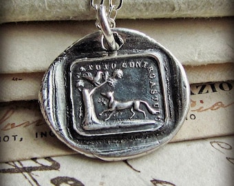 Fox and Rooster Wax Seal Necklace - Aesop Fable Sterling Silver Pendant