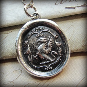 Griffin Crest Wax Seal Pendant  Necklace - denotes Courage, Perseverance and Watchfulness - Wax Seal Jewelry - E2141