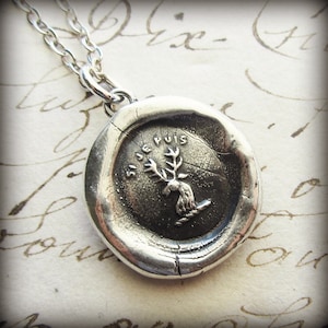 Stag Wax Seal Crest Necklace - If I Can I WILL - Si Je Puis - French motto wax seal crest necklace