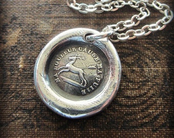 Endure - I Will Go On - antique French motto wax seal charm necklace - Inspirational love necklace, endure and move forward - FP365