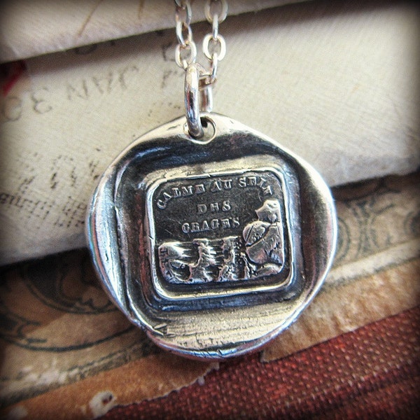 Calm in the Storm Wax Seal Charm Necklace - Keep Calm, Carry On - A smooth sea never made a skilled sailor - Weather Life's Storms - FS690