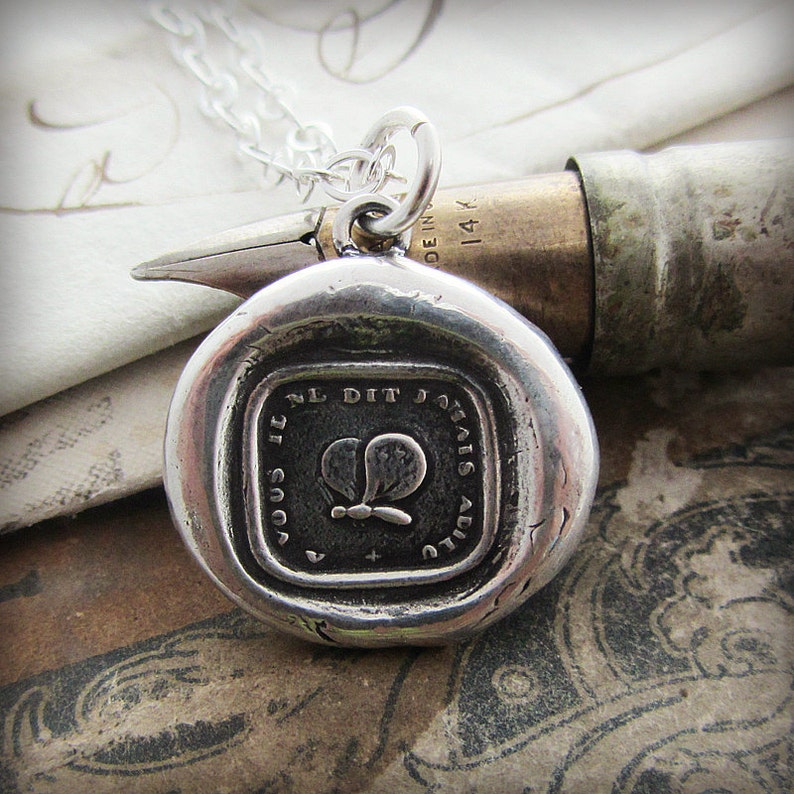 Goodbye Gift Butterfly Wax Seal Pendant Necklace never say goodbye Victorian French motto Wax Seal Jewelry image 1