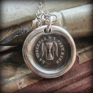 Time Wax Seal Necklace - You Can't Fight Time - Winged Hourglass - FP385