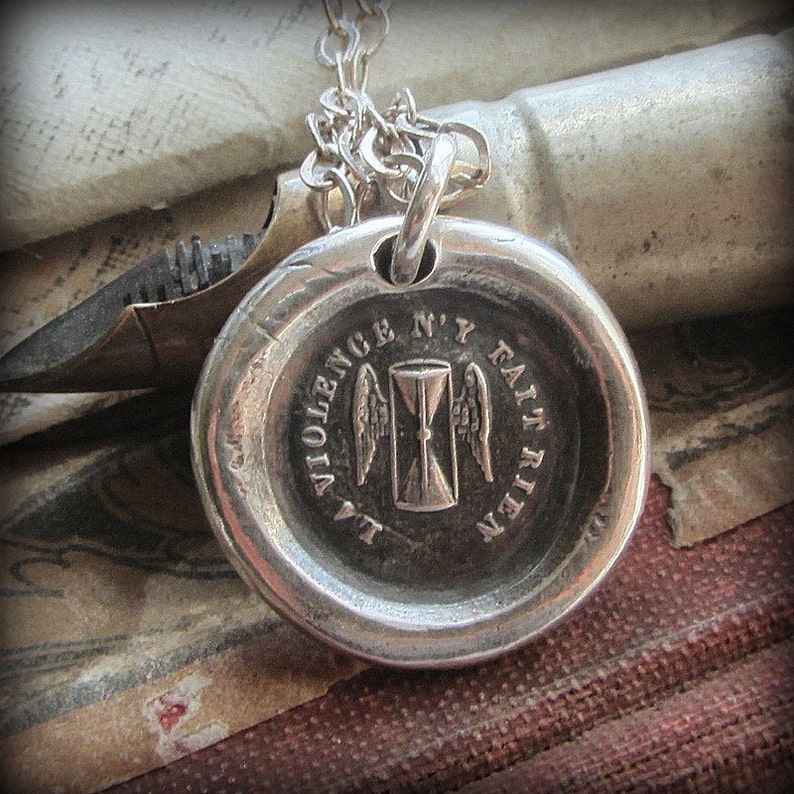 Time Wax Seal Necklace You Can/'t Fight Time FP385 Winged Hourglass