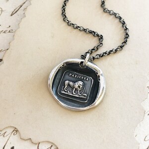 Patience Lion and the Mouse Sterling Silver Wax Seal Necklace Aesop Fable Jewelry image 2