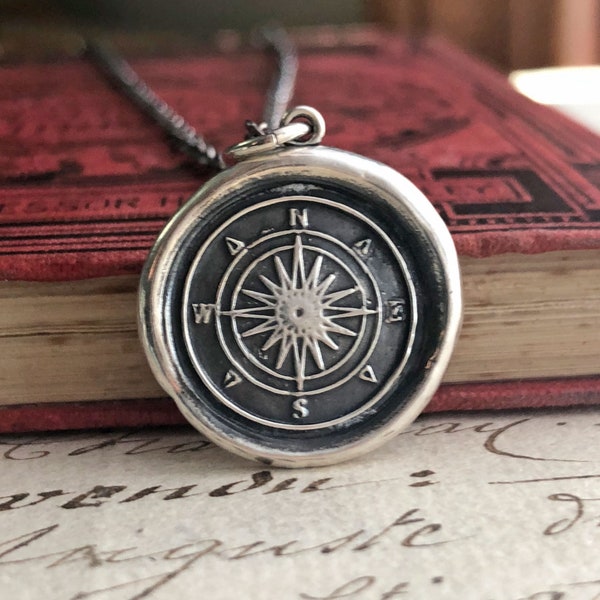 Compass Wax Seal Necklace, Compass Rose, Nautical Necklace, Nautical Jewelry