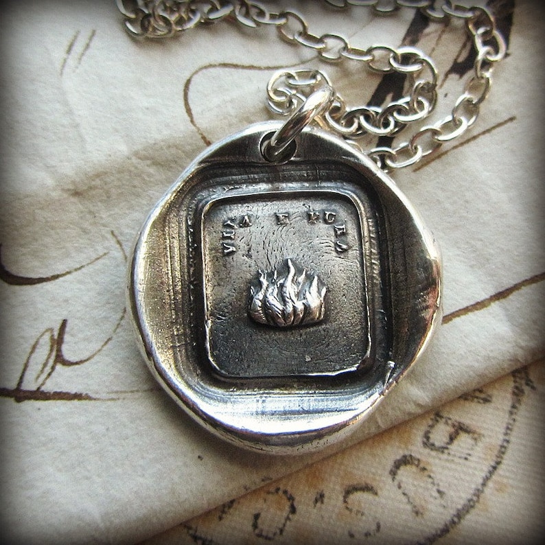 Fire Wax Seal Pendant live with passion and purpose Italian Motto Wax Seal Jewelry in recycled fine silver IS300 image 3