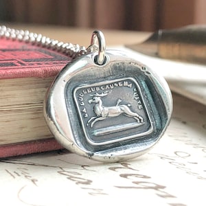 Endure Wax Seal Necklace -  I Will Go On - sterling silver antique French wax seal jewelry